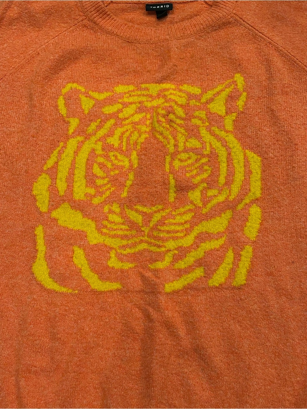 Torrid Orange Tiger Sweater 2X Crew Neck Raglan Pullover Size 2 Coral 18 20 - Picture 3 of 6